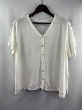 Women’s Blue Ginger XL White Button Up Blouse
